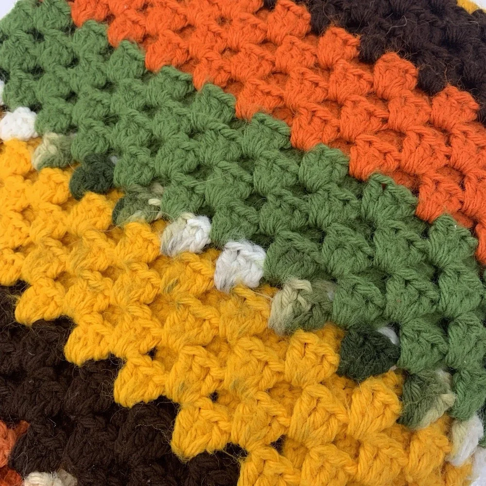 Vintage Handmade Crochet Afghan Blanket Granny Square Fringe 50 X 87‎ Colorful